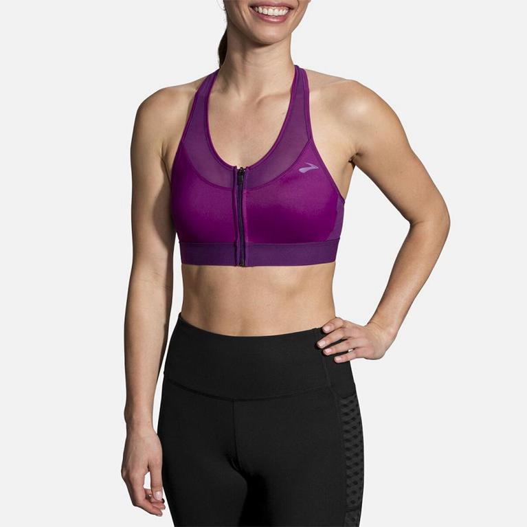 Brooks FastForward Zip Running Bra - Women's - Purple (82970-ZTHN)